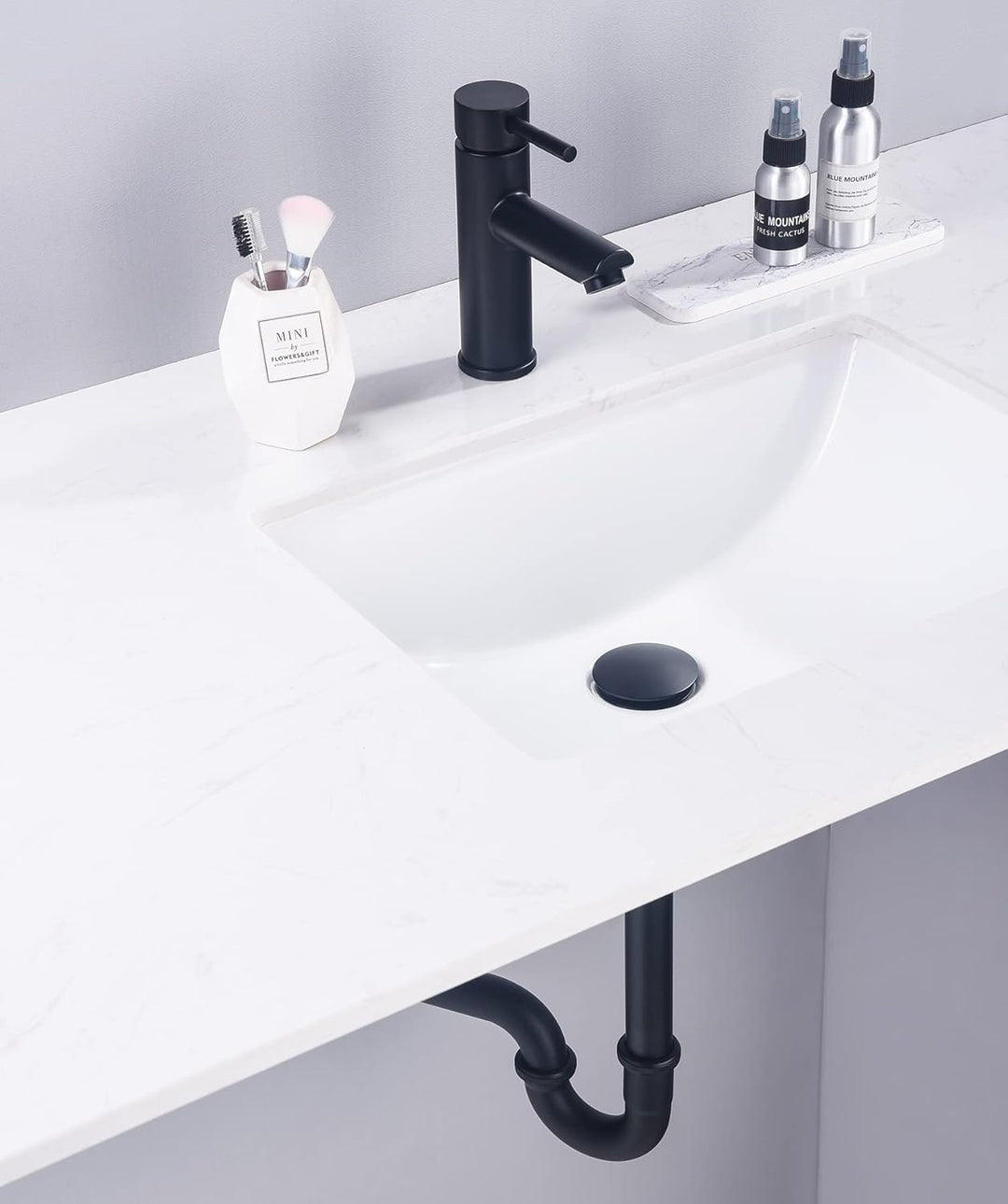 SET - Siphon mit Ablaufgarnitur ohne Überlauf für Waschbecken Schwarz Matt - Keymark Universal Röhre