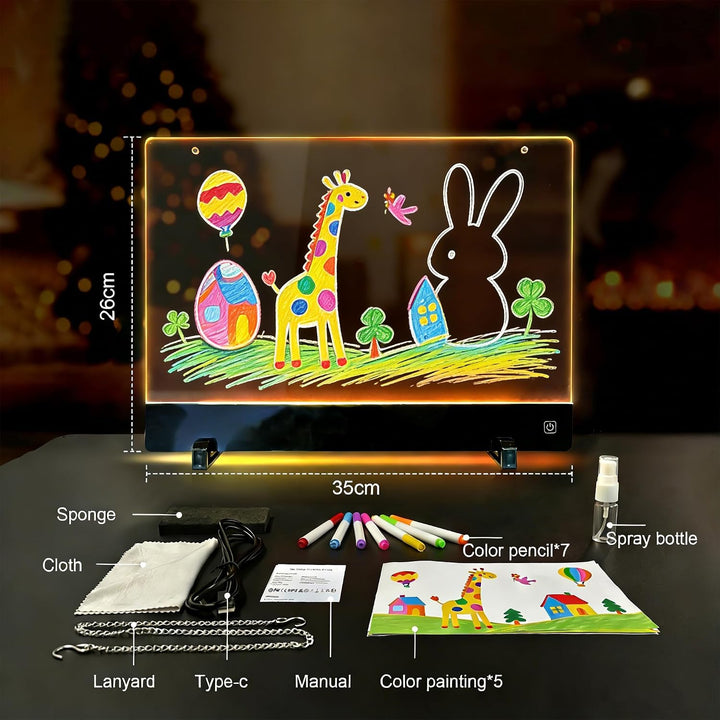 Sprifityy LED Notiztafel mit Farben,LED Zeichenbrett,35x26 cm,4 Licht Modi