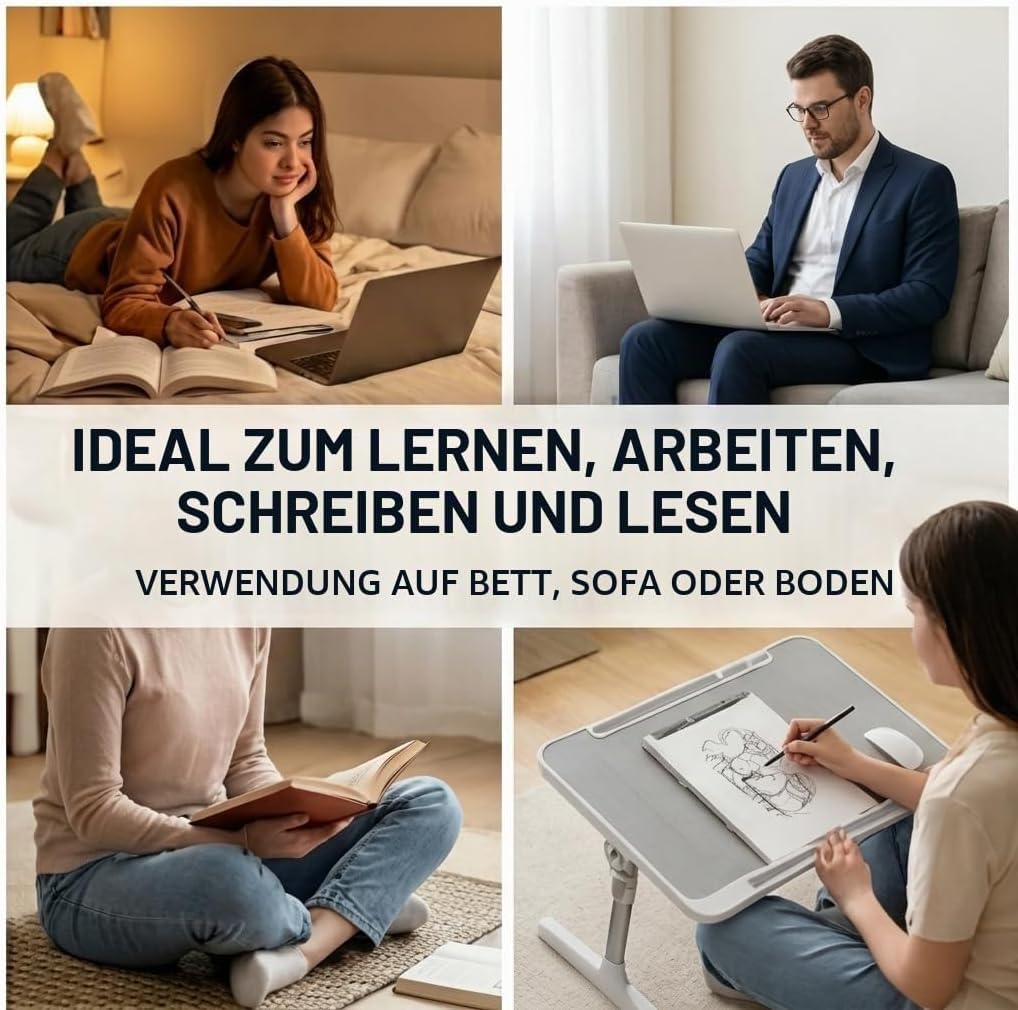 Laptop Tisch für Bett,Laptop Tisch für Sofa,Höhen- und Neigungsverstellbarer,Betttisch Klappbar mit