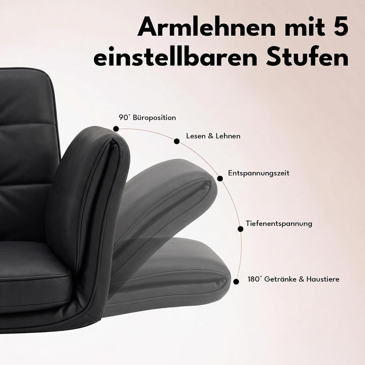 5-Stufen Armlehnen Bürostuhl 150kg, Schneidersitz Stuhl Schwarz, Schwarz