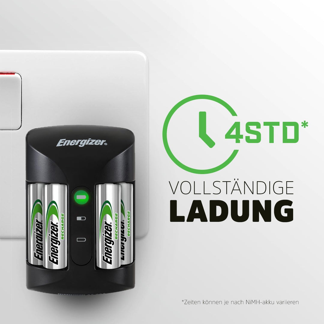 Energizer Recharge Pro - Batterieladegerät für Wiederaufladbare Akku AA und AAA NiMH - 4 AA 2000 mAh