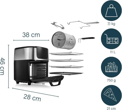 Princess Aerofryer-Ofen DeLuxe - 11Liter Fassungsvermögen; 1800W; 65-200°C; 10 Programme; inkl. Roti