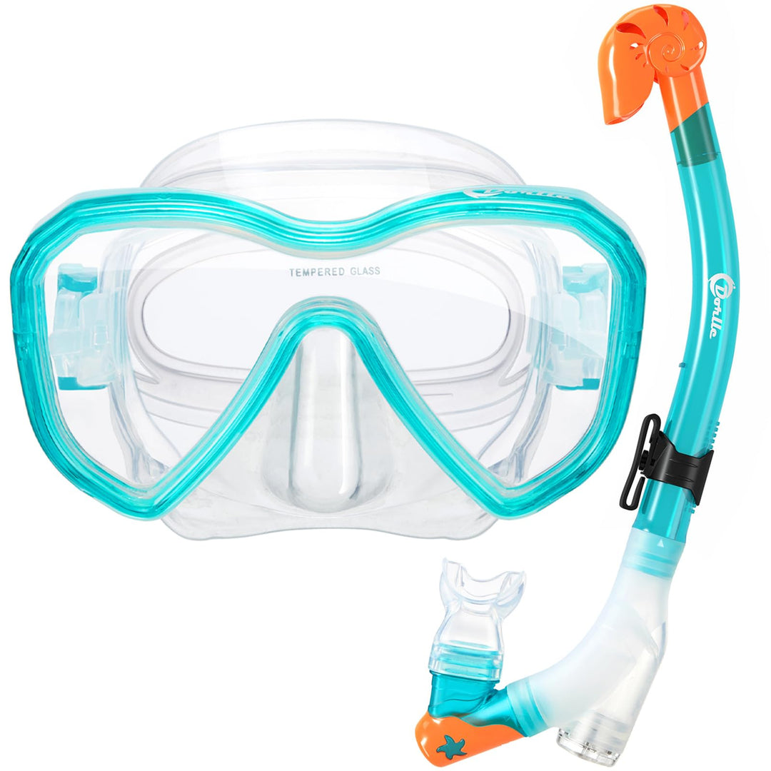 Dorlle Kinder Schnorchelset Tauchset Schnorchelmaske mit 3-Kanal Premium Dry Schnorchel und Anti-Lec