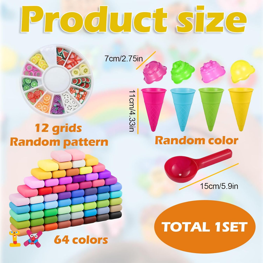 Modelliermasse Set 64 Farben Lufttrocknende Magische Knete Kinder Bastelmasse DIY Zubehör Farbmischu