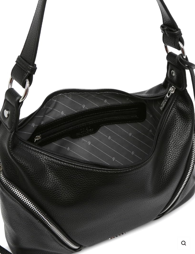 L.CREDI Hobo-Bag LARINA Damen-Umhängetasche 32x12x25 Schwarz, Schwarz
