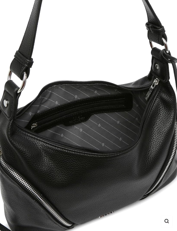 L.CREDI Hobo-Bag LARINA Damen-Umhängetasche 32x12x25 Schwarz, Schwarz