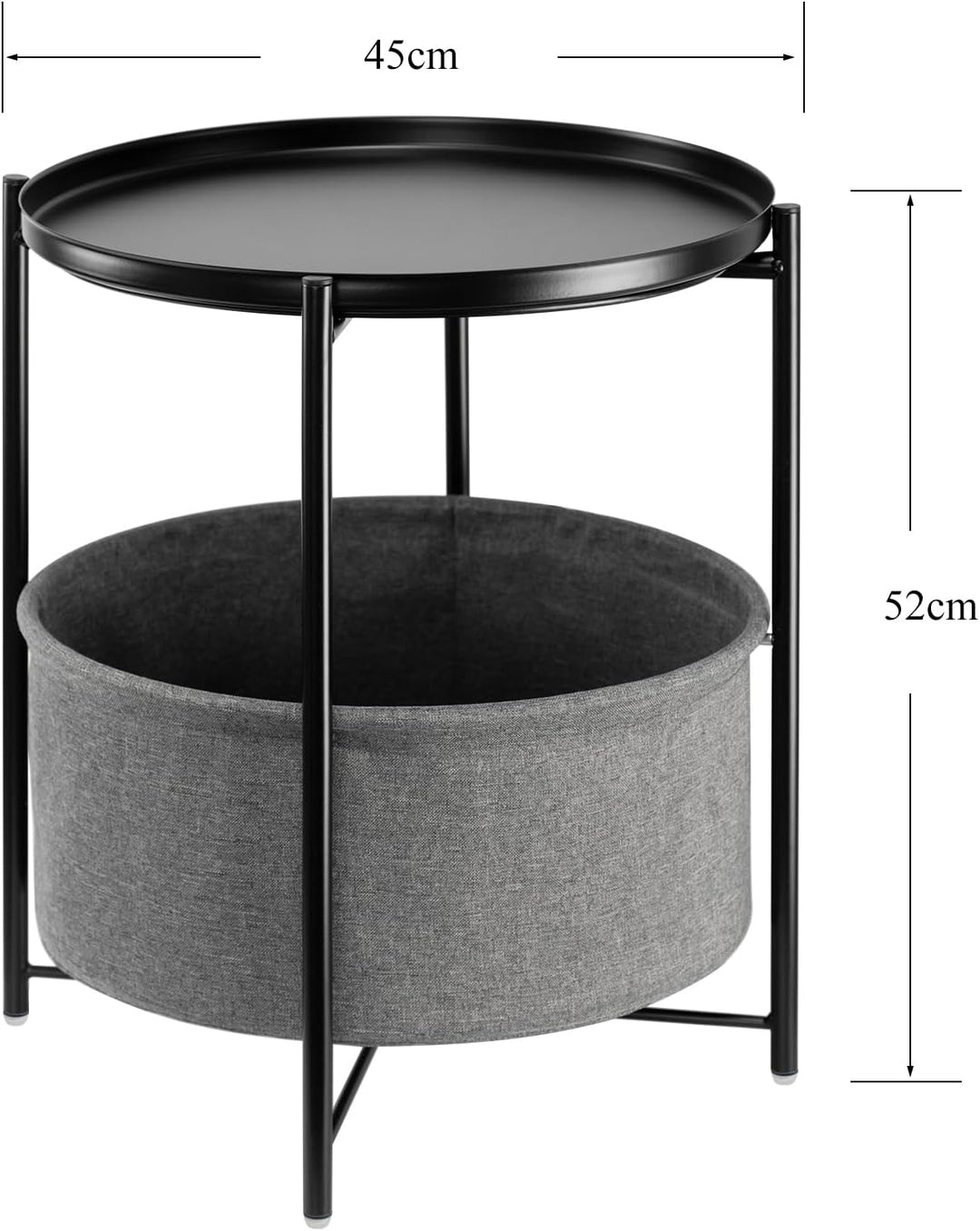 danpinera Beistelltisch, Schwarzer Beistelltisch Rund, Kleiner Tisch mit Stauraum, Couchtisch Klein