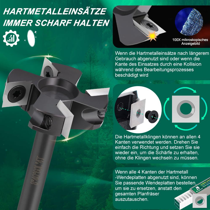 BALUGAEA Oberfräse Planfräser 8mm Schaft 40mm 4 Flöten Hobelfräser für Oberfräse CNC Flächenfräser m
