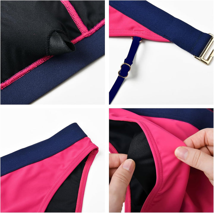 Damen Bikini Set, Triangel, breites Unterbrustband, Bademode, Badeanzug 40 Rosa &amp; Blau, 40 Rosa &amp; Bl