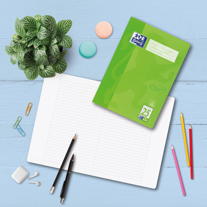 Oxford Schulheft A4, Touch, 16 Blatt, Lineatur 25, liniert, 15 Stück grassgrün L 25 - liniert mit Ra