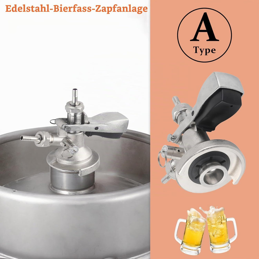Zapfkopf Kegverschluss Typ A G5/8 Gewinde Keg Zapfanlage mit Überdruckventil, 304 Edelstahl Brauen B