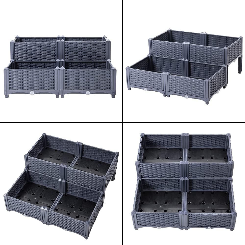 Mingone Blumenkasten Rattan Optik Blumentopf aus Kunststoff Blumenkasten Balkonkasten mit Wasserspei