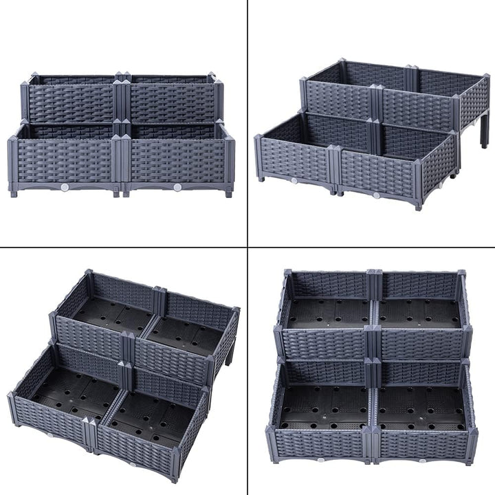 Mingone Blumenkasten Rattan Optik Blumentopf aus Kunststoff Blumenkasten Balkonkasten mit Wasserspei