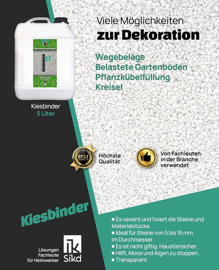 Sikd - Bindungsfixierer Verdichter von losen Steinen und Kies 5L. Löst das Ausbreiten von Kies, Stei