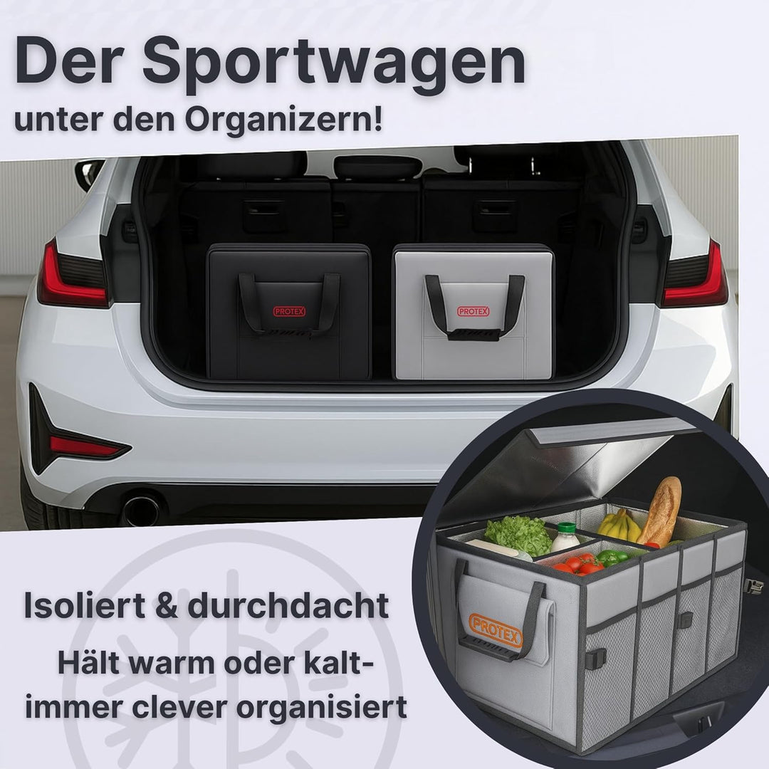 PROTEX Kofferraum Organizer [Testsieger 2025] 70 L Kühltasche - Faltbare Kofferraumtasche mit Deckel