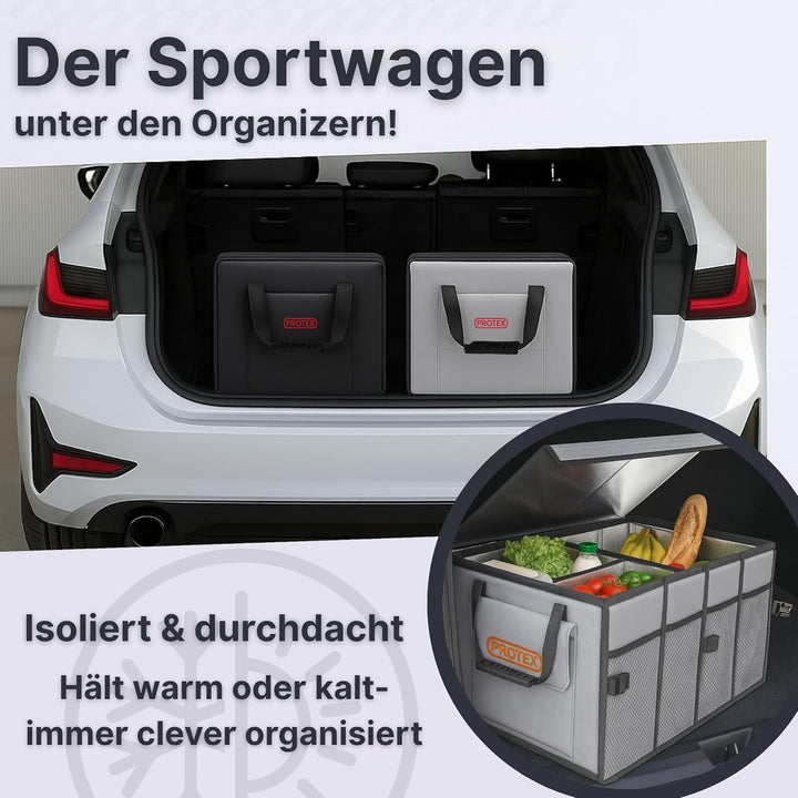 PROTEX Kofferraum Organizer [Testsieger 2025] 70 L Kühltasche - Faltbare Kofferraumtasche mit Deckel