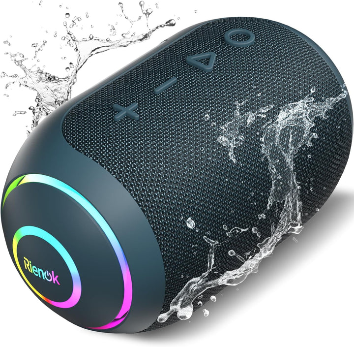 RIENOK Bluetooth Lautsprecher Musikbox mit LED-Licht Bluetooth 5.3 Klein Tragbar Stereo Kabellos Box