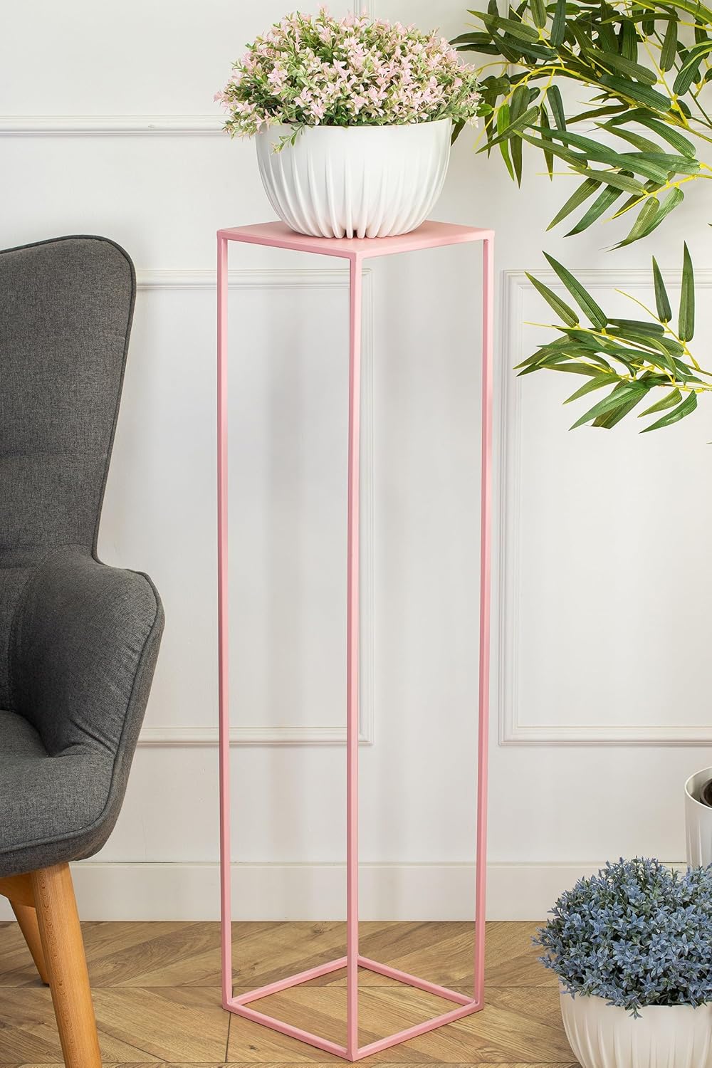 HowHomely Blumenständer Metall Rosa 100 cm Hoch - Solider und Robuster Blumenhocker Metall - Pflanze