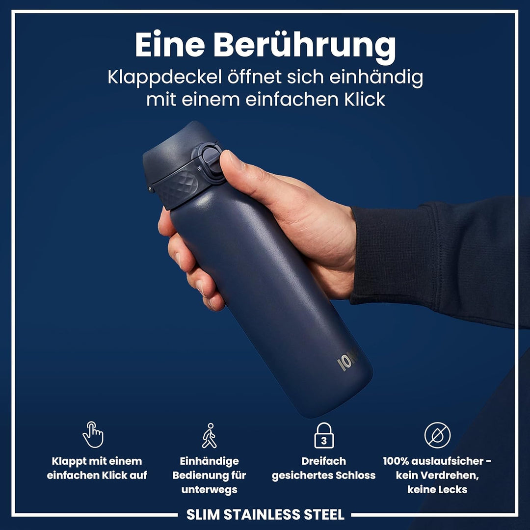 ION8 Leicht Stahl-Trinkflasche, 600 ml, Nicht IsoliertAuslaufsicher, Einhandöffnung, Sichere Verrieg