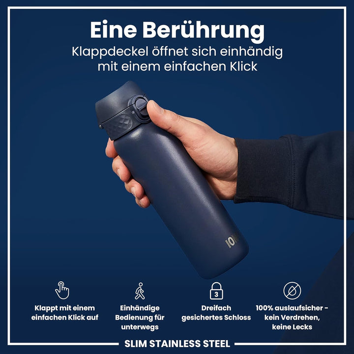 ION8 Leicht Stahl-Trinkflasche, 600 ml, Nicht IsoliertAuslaufsicher, Einhandöffnung, Sichere Verrieg