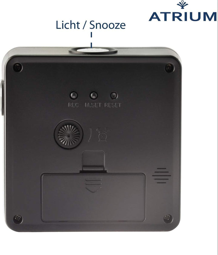 Atrium Funkwecker Analog Quarz ohne Ticken mit Licht und Snooze Leuchtzeiger schwarz A660-7