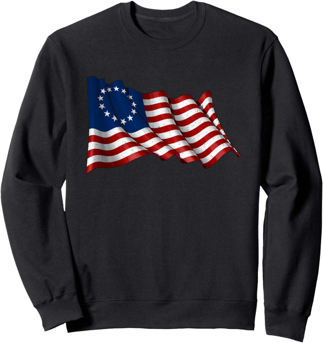 America Betsy Ross Flag 1776 Vintage Distressed Sweatshirt