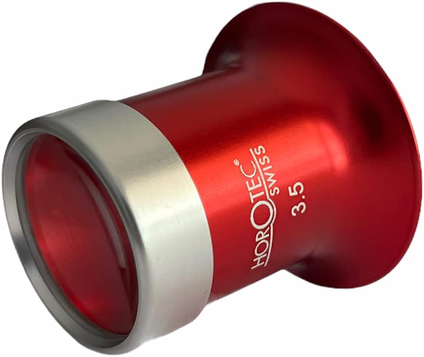 Horotec MSA 00.031-3 Uhrmacherlupe aus Aluminium rot eloxiert mit Schraubring x3,5