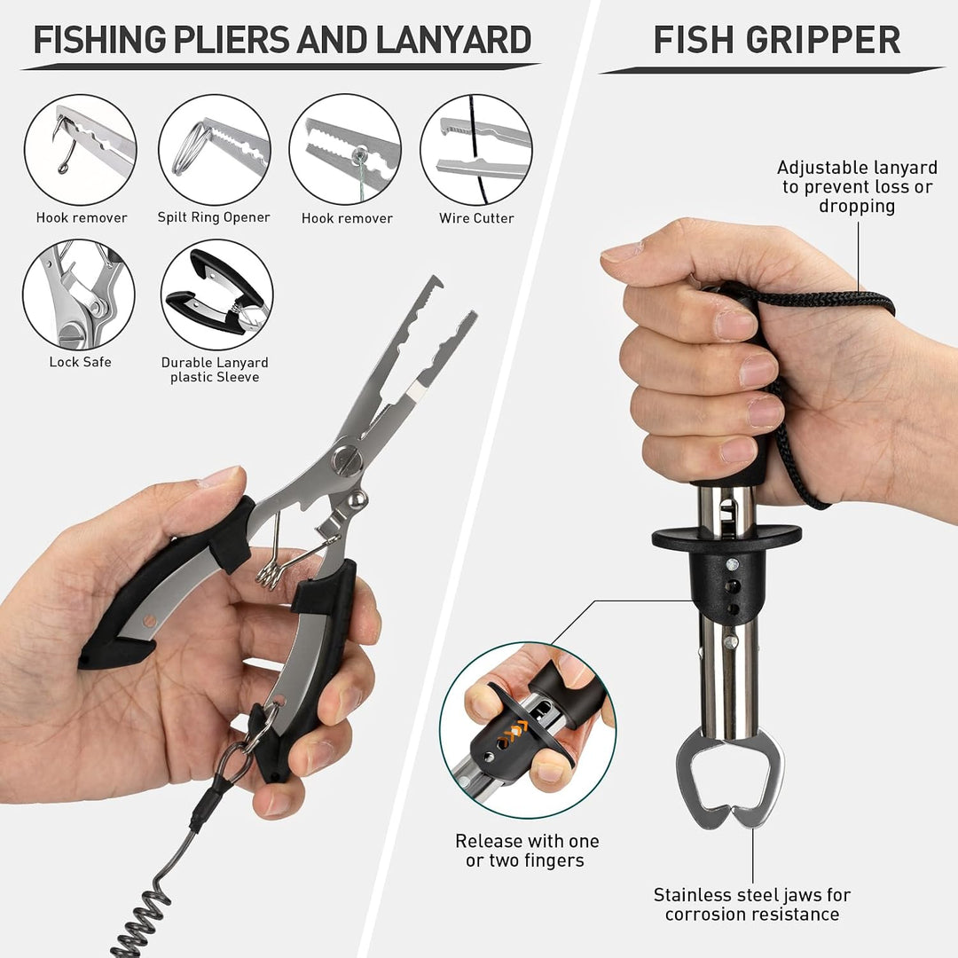 THKFISH Angelwerkzeug-Set, Rucksack und Köderbox mit Ködern, Haken, Sinker-Zubehör-Set, Zange, Fisch