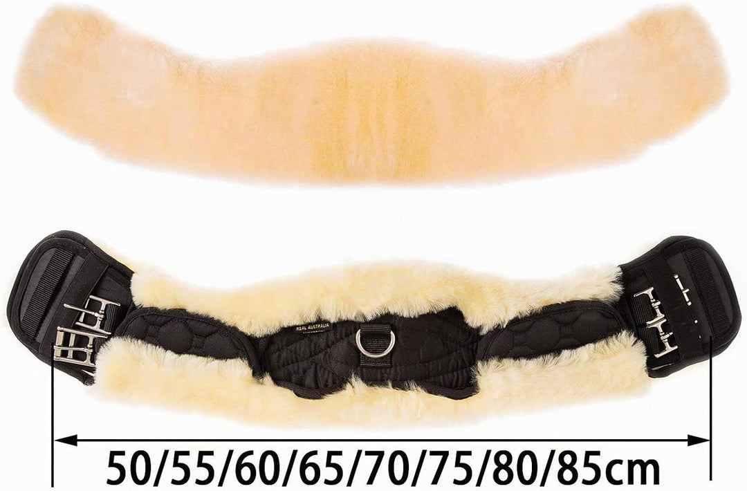 Merauno® Lammwolle Mondgurt mit abnehmbarem Lammfellbezug, Kurzgurt Dressurgurt, aus Qualitäts Merin
