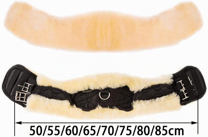 Merauno® Lammwolle Mondgurt mit abnehmbarem Lammfellbezug, Kurzgurt Dressurgurt, aus Qualitäts Merin