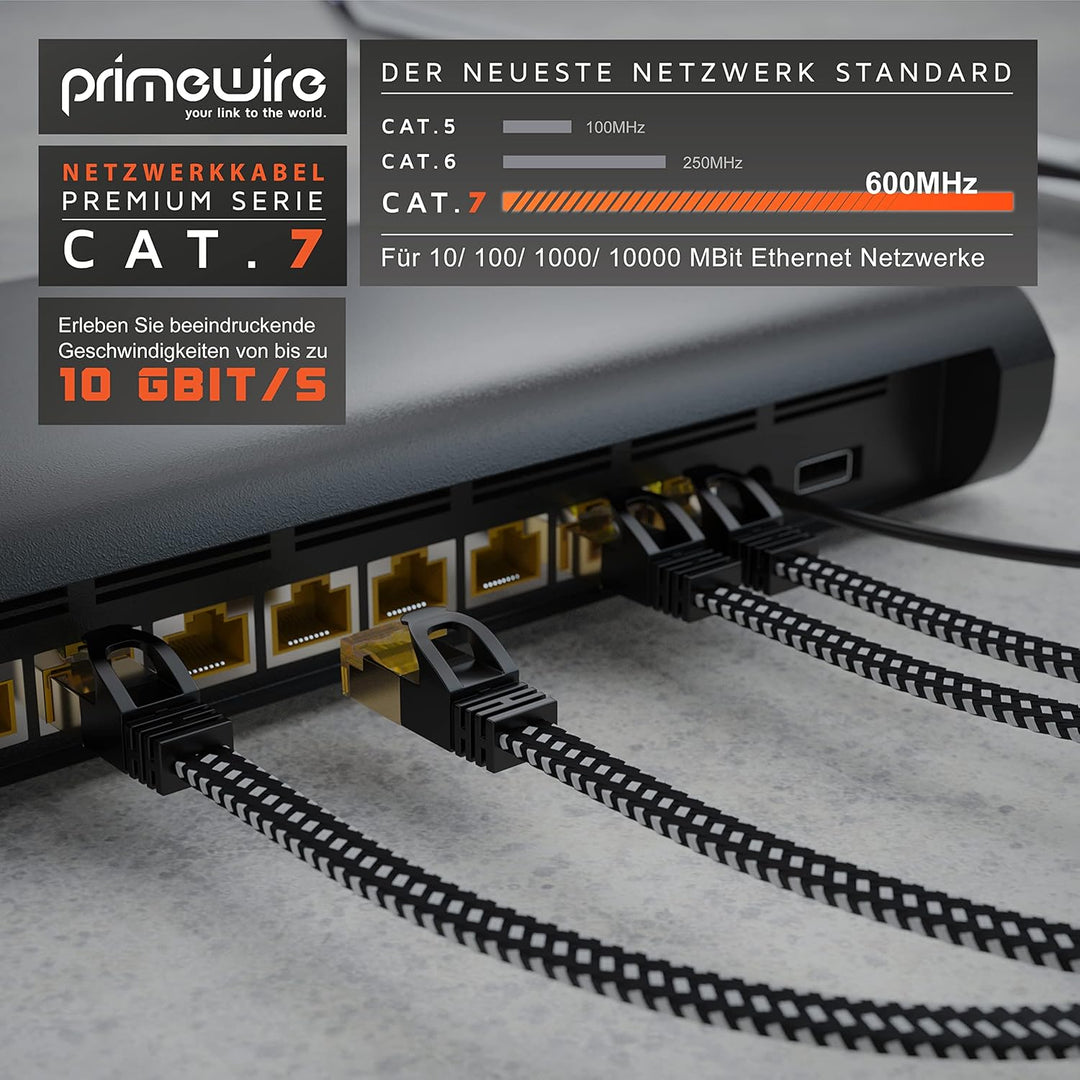 CSL - 30m CAT 7 Netzwerkkabel Flach 10 Gbit/s - Baumwollmantel - LAN Kabel Patchkabel Datenkabel - C