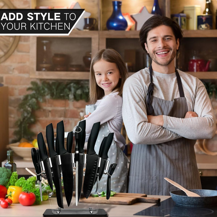 JINPIKER Messer block, 16-tlg Messer set, Professionelles Küchenmesser Set aus Edelstahl Mit Antihaf