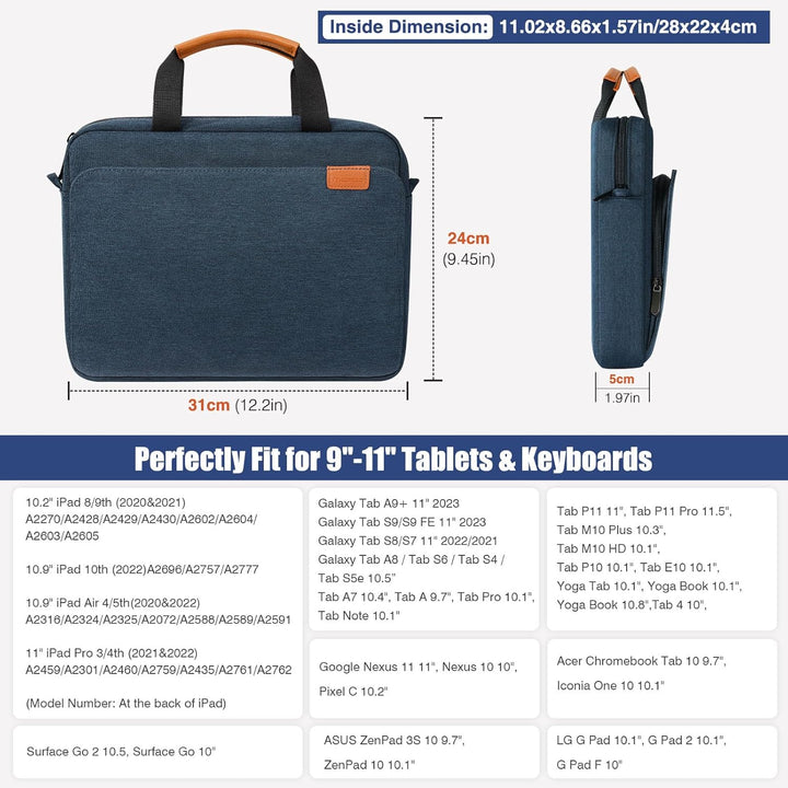 MoKo 9-11" Tablet Tasche Hülle, Schutztasche mit Schultergurt für iPad Pro 11 M2 2022-2018/iPad 10.