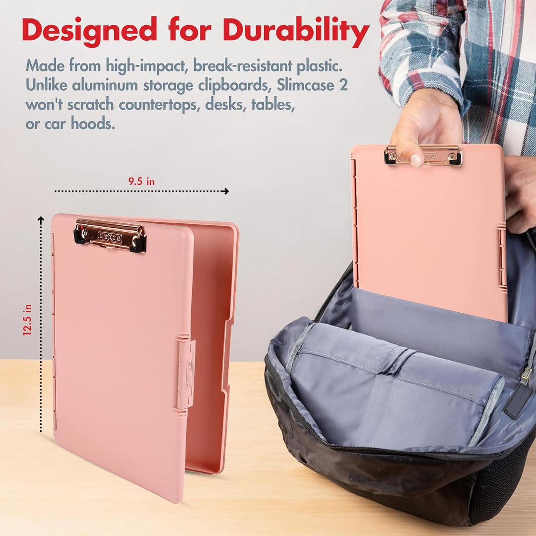 Dexas Slimcase 2, Kunststoff-Klemmbrett mit Aufbewahrung und seitlicher Öffnung, Blush Pink mit rosé