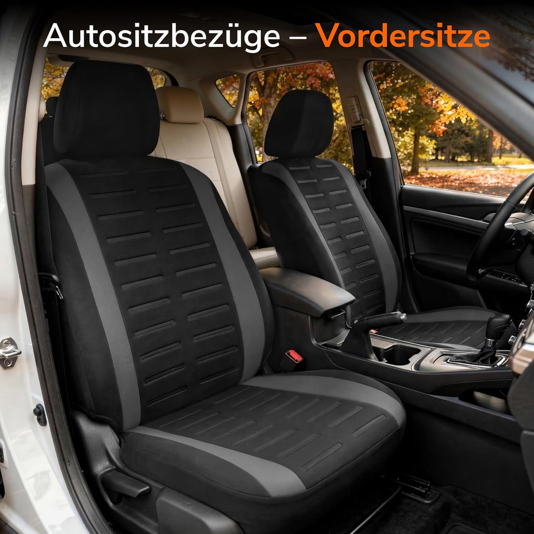 Upgrade4cars Autositzbezüge Set für die Vordersitze Version 2026 | Auto-Schonbezüge Universal in Gra