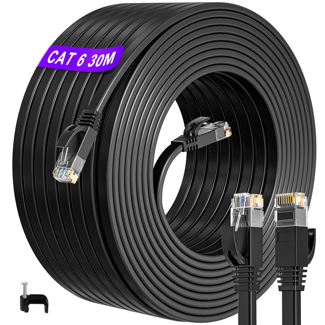 ikbc LAN Kabel 30 Meter, Netzwerkkabel 30m Cat 6 Hochgeschwindigkeits Gigabit Internet Kabel, Flach