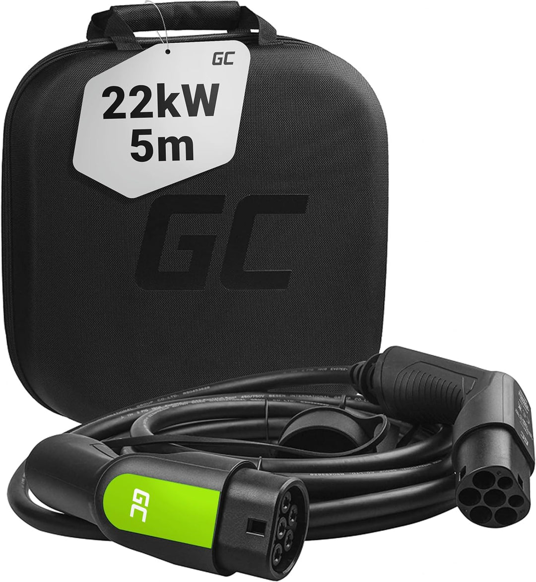 Green Cell® GC Typ 2 Ladekabel für EV Elektroautos PHEV | 22kW | 32A | Typ 2 auf Typ 2 | 5 Meter | 3