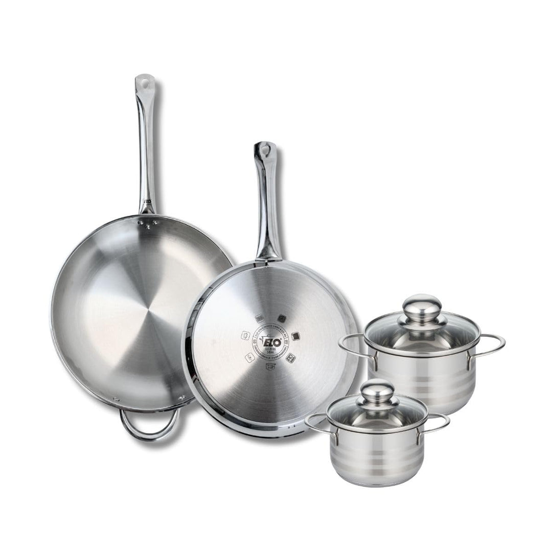 ELO 9882350 Kochgeschirr-Set, 4-teilig, 2 Bratpfannen 28 und 32 cm und 2 Kochtöpfe 14 und 16 cm Elo