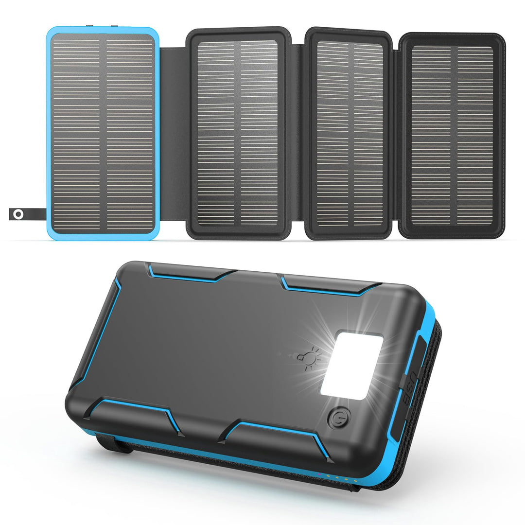 A ADDTOP Solar Power Bank - 25000 mAh Solar PowerBank mit 4 Solarpanels - 3.0A Schnelllade Ladegerät
