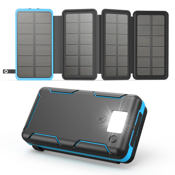 A ADDTOP Solar Power Bank - 25000 mAh Solar PowerBank mit 4 Solarpanels - 3.0A Schnelllade Ladegerät