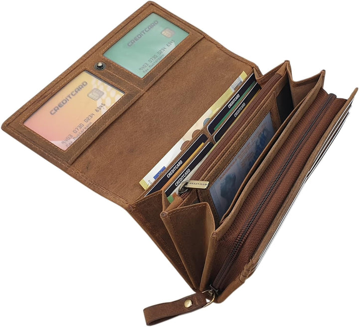 myledershop Grosse Büffel-Vollleder Damen Geldbörse/Geldbeutel/Portemonnaie/Geldtasche mit Colibri-M