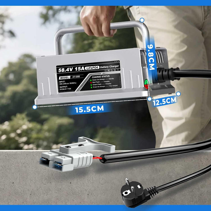 58,4V 15A LiFePO4 Ladegerät für 48V (51,2V) Lithium Eisenphosphat Batterieladegerät Schnellladung sc