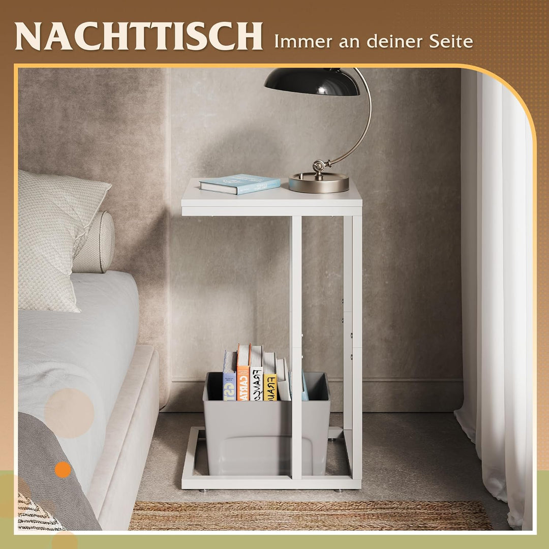 WLIVE Kleiner Beistelltisch, C Form Schmaler Sofatisch，Gestell aus Metall Laptop Kaffeetisch，Couch S