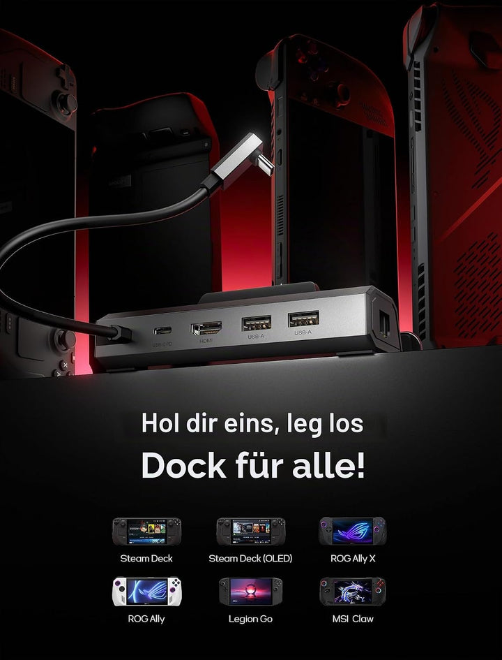 JSAUX Docking Station mit 65W Ladegerät, kompatibel mit Steam Deck OLED/ROG Ally X/Legion Go (S), 5-