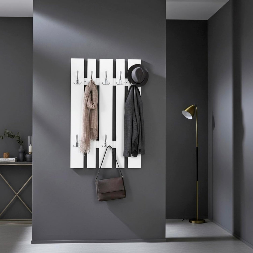 HAKU Möbel Wandgarderobe, MDF, weiss-edelstahloptik, T 9 x B 65 x H 100 cm 9 x 65 x 100 cm, 9 x 65 x