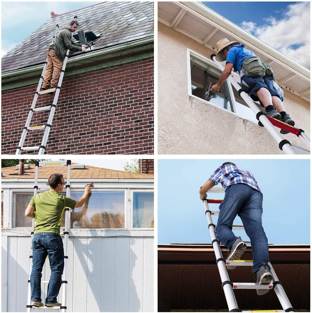 Hooha Aluminium Teleskopleiter 5,1M mit Anti-rutsch Gummipuffer Ausziehleiter Telescopic Ladder Bela