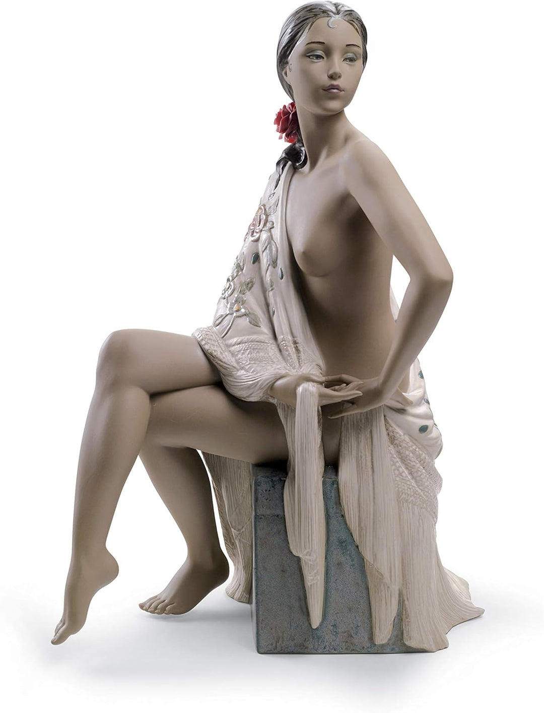LLADRÓ Frauen-Figur Akt Mit Schultertuch. Nackte Frau. Porzellan.