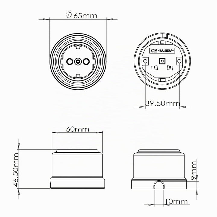 Aufputz Porzellan Retro Steckdose, All-in-One, Serie QR1 weiss