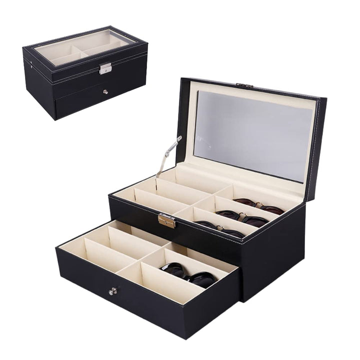 MAGIC SELECT Brillenbox mit 12 Fächern, Etui für Sonnenbrille, Lesebrille, mit transparentem Glasdec