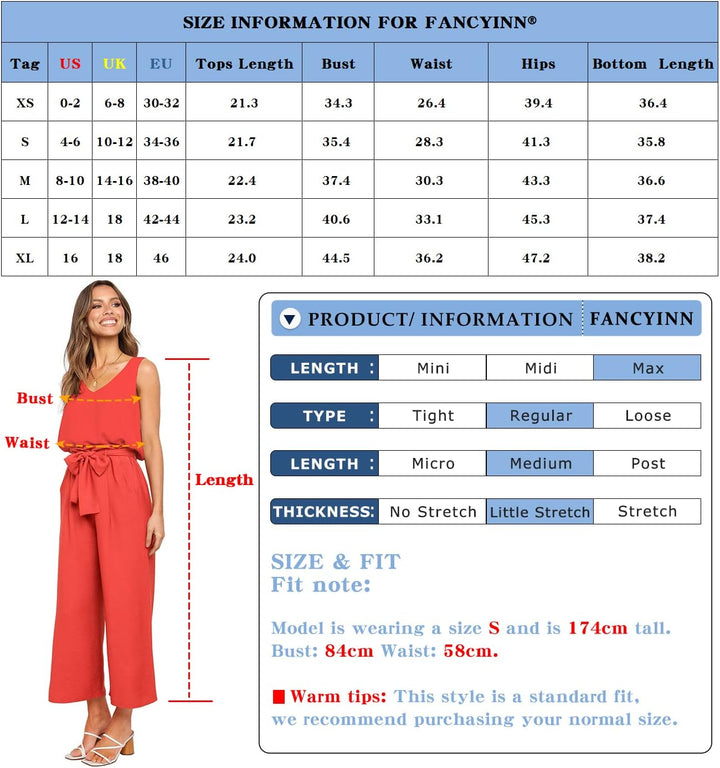 FANCYINN Frauen 2 Stück Casual Trainingsanzug Sommer Ärmelloses Tank Top Hose mit hoher Taille und T